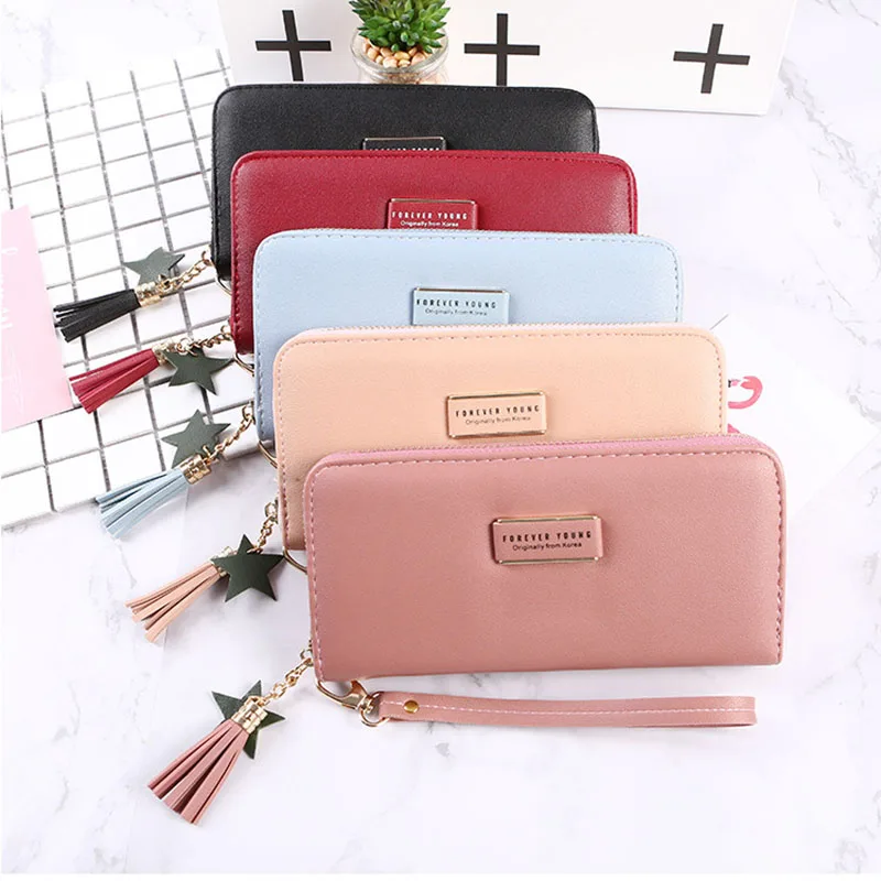 

Womens Wallet Girl Purse Leather Long Clutch Card Holder Coin Purses Tassel Women Wallets Zipper Coin Phone Money Pocket Bag