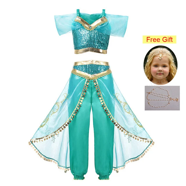 Jasmine Dress 1 Рождественская Детская Принцесса Жасмин платье Аладдин маскарадный костюм Принцесса Жасмин платье для девочек костюм для ролевых игр из двух предметов - Цвет: Jasmine Dress 1