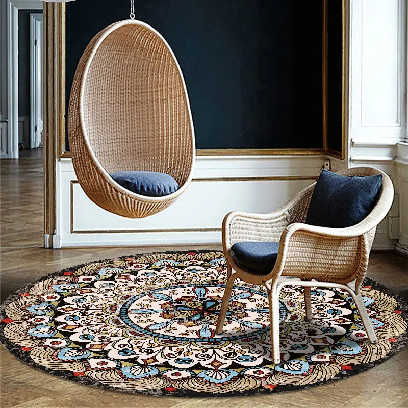 

Round Carpet Retro Bohemian Bedroom Bedside Rugs Living Room Thick non-slip Carpets Anti Slip Floor Mat Home Decor