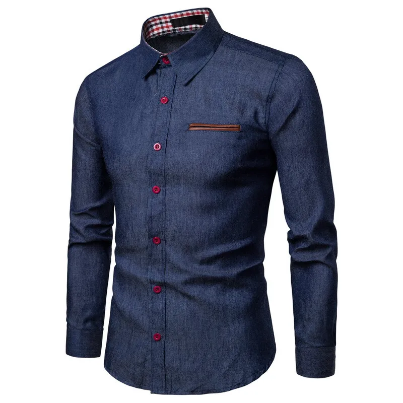 

AIOPESON 2020 Autumn Mens Jeans Shirt Solid Slim Fit Long Sleeve Jeans Shirt Men Top Quality 100% Cotton Denim Jeans Men Shirts