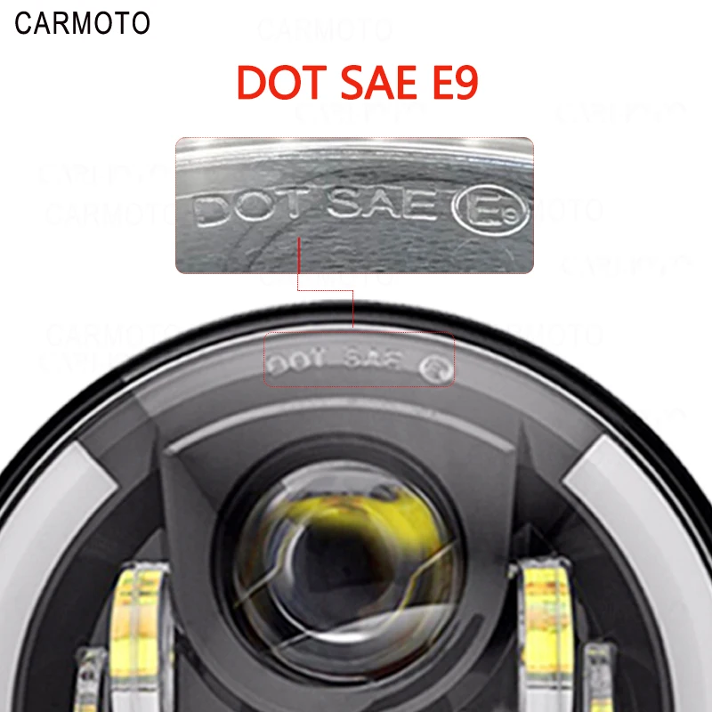1pcs 7 Inch DOT SAE E9 Motorcycle Headlamp with angle eye Led Headlight 7inch housing bucket trim ring for Touring Electra Glide