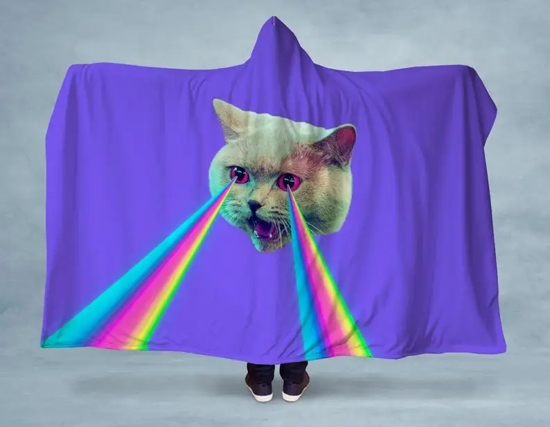 

Hoodie Cat Attack Hooded Sherpa Blanket - Made in the USA