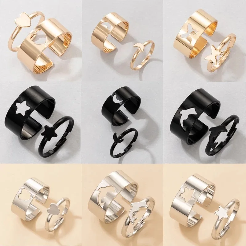 

Trendy Gold Butterfly Rings For Women Men Couple Love Silver Color Rings Set Friendship Engagement Wedding Open Rings Jewelry