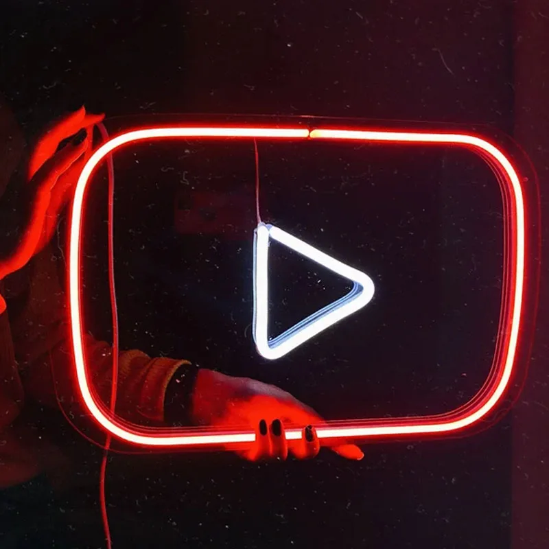 

Led Aesthetic Cute Play Button Logo channel Neon Flex Light Sign Home Room Wall Decor Kawaii Anime Bedroom Decoration Mural