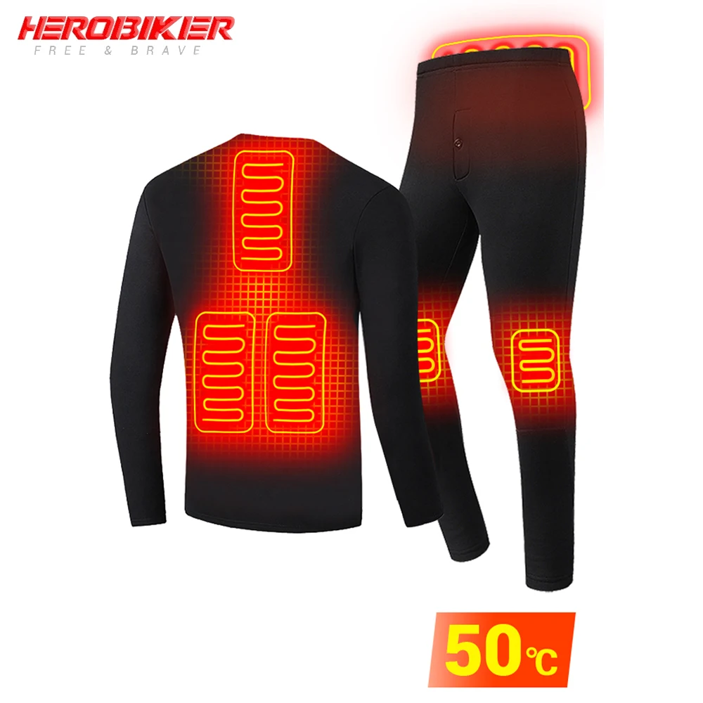 

Нижнее белье с подогревом HEROBIKER, длинные кальсоны, рубашки и топы, нижний костюм, термобелье с подогревом, флисовая Пижама с электроподогрев...