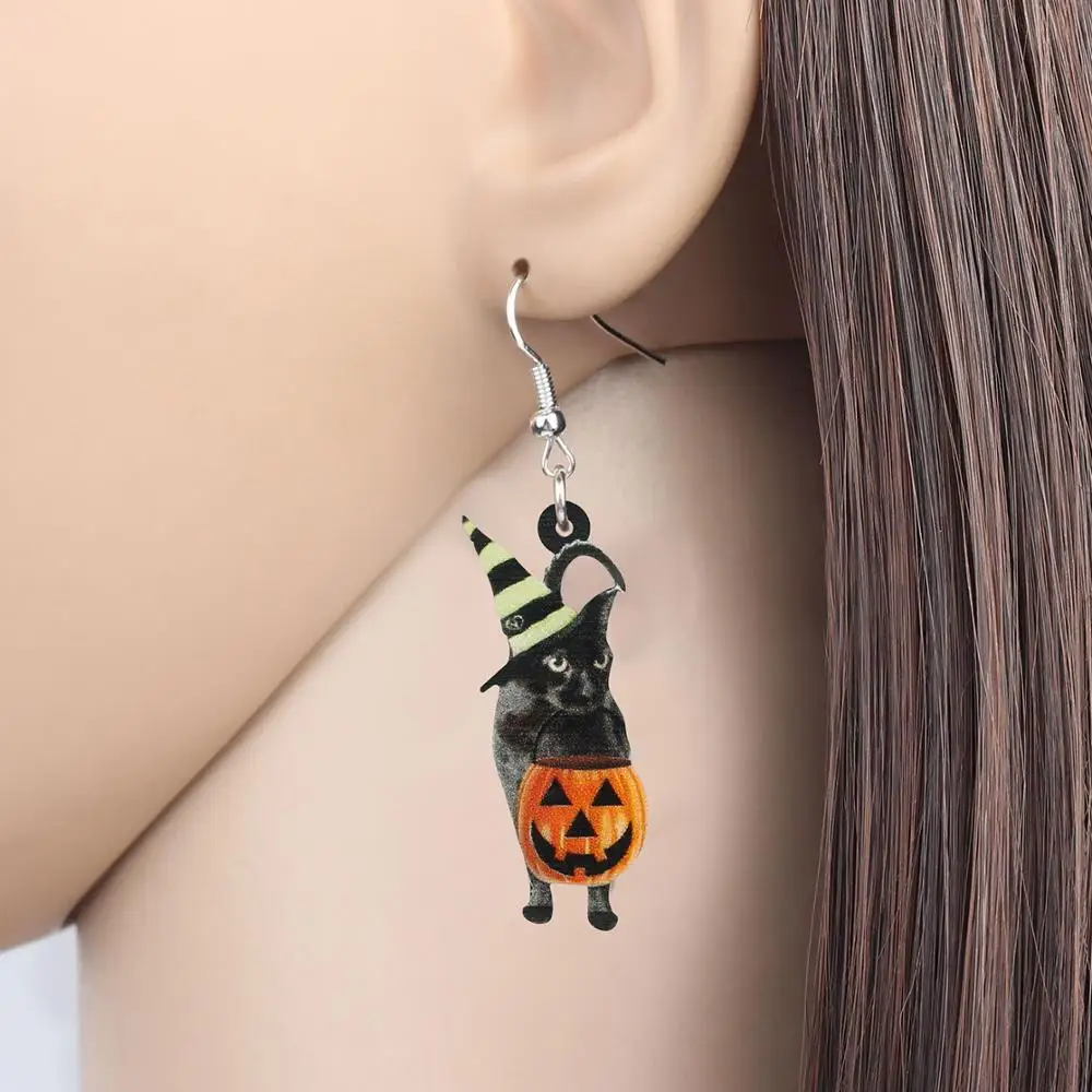 Ювелирные изделия Bonsny из акрила для Хэллоуина с головой тыквы и котом длинные