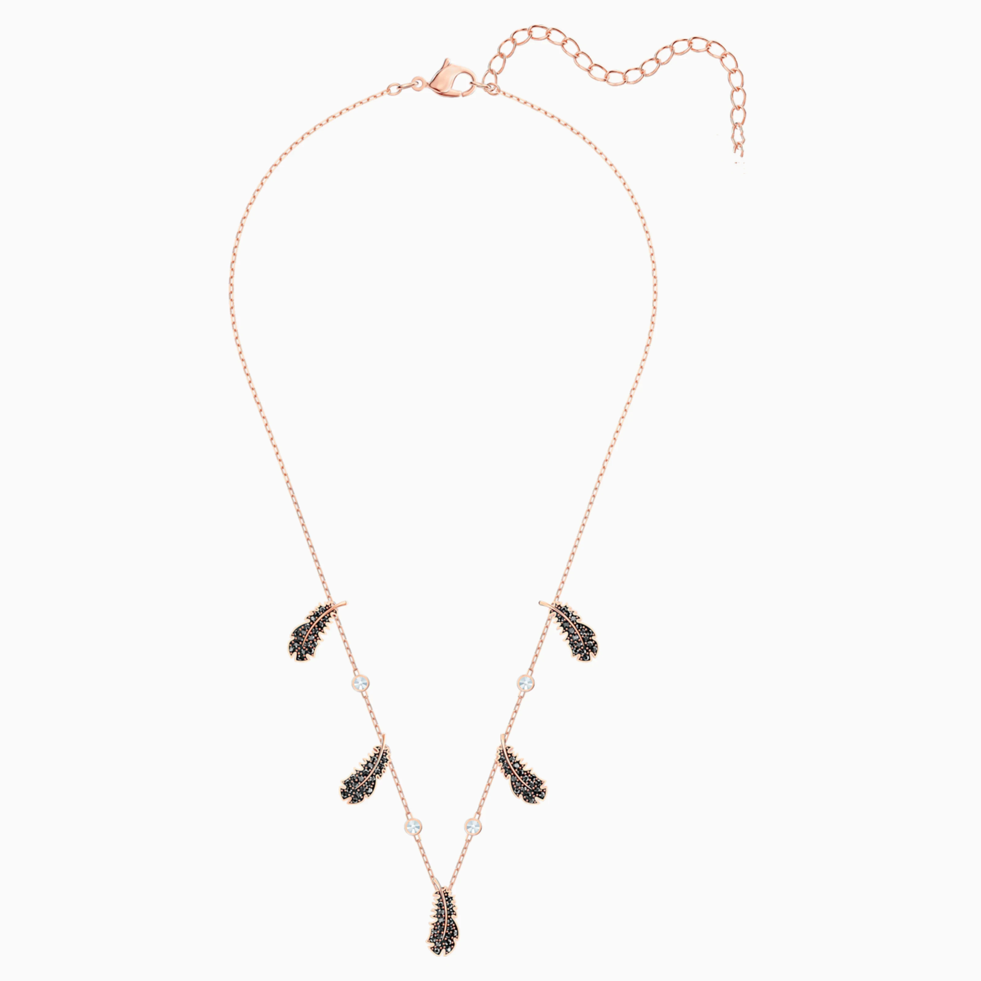 

Fashion Jewelry SWA New NAUGHTY Beam Necklace Feather Shape Black Pave Diamond Rose Gold Gold Chain Women's Luxury Jewelry Gift