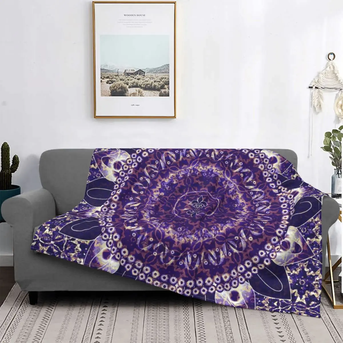 Королевский Фиолетовый одеяло с мандалой в стиле бохо плюшевое теплое