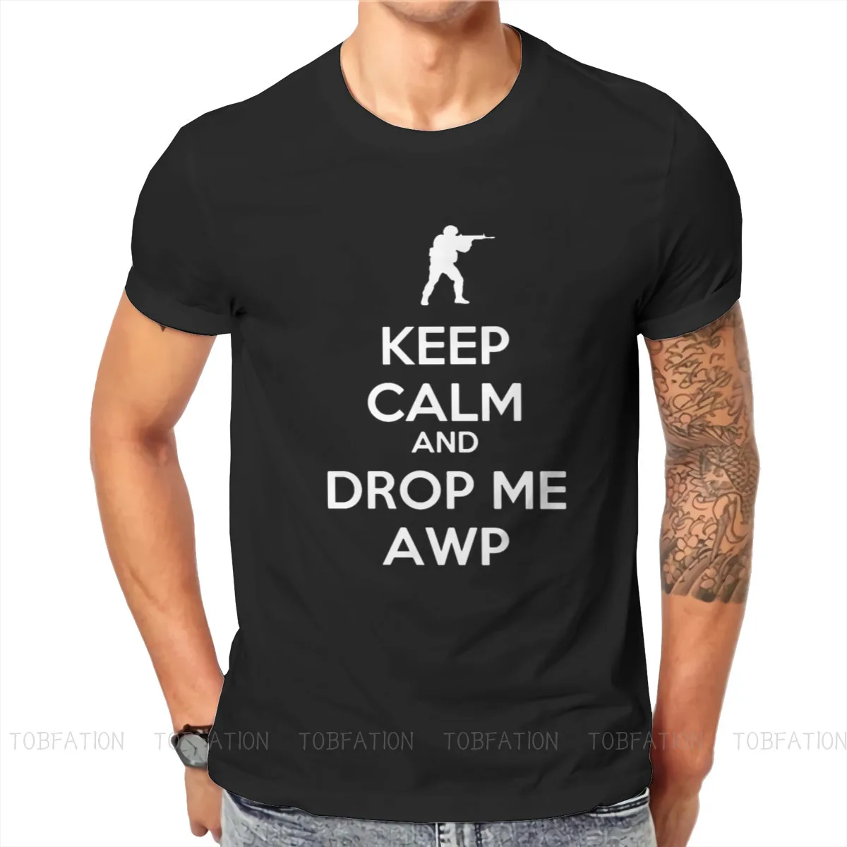 

Keep Calm Awp TShirt For Men CSGO Counter Strike Global Offensive Shooter Game Clothing Novelty T Shirt Comfortable Fluffy