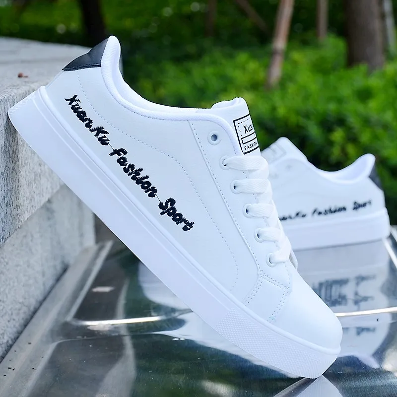 

New 2021 Flat Shoes Fashion White Shoes Solid Lace Up Men Vulcanized Shoes Casual Business Travel Shoes Low Heel Men Shoes