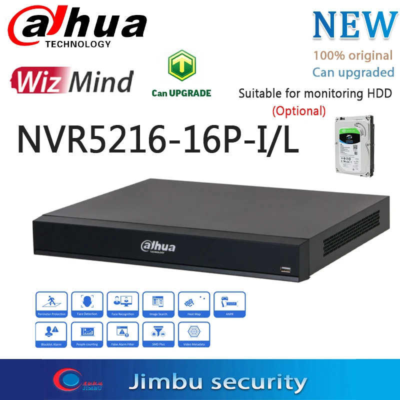 

Dahua NVR5216-16P-I/L16CH 4K NVR WizMind EoC 1U 2HDDs 16PoE smart H.265 face recognition AI Network Video Recorder Original