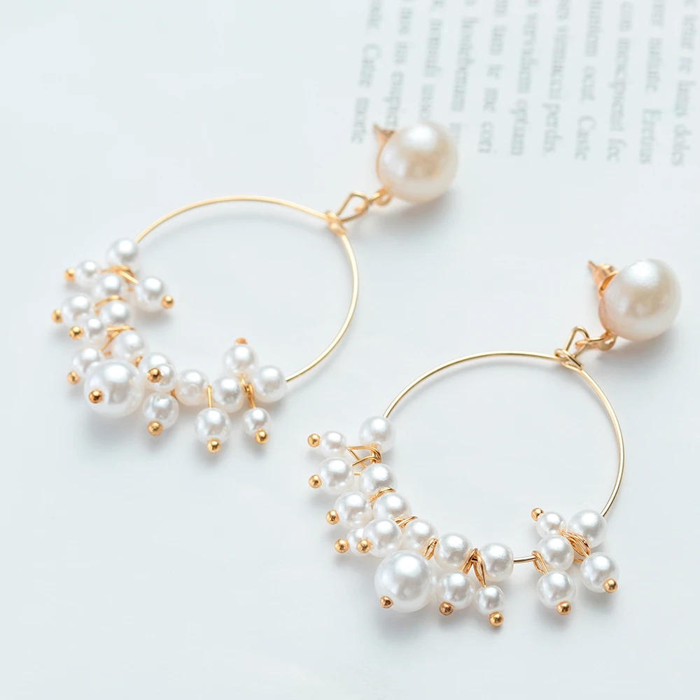 1 шт. новые жемчужные серьги кольца большие круглые эффектные для девочек висячие