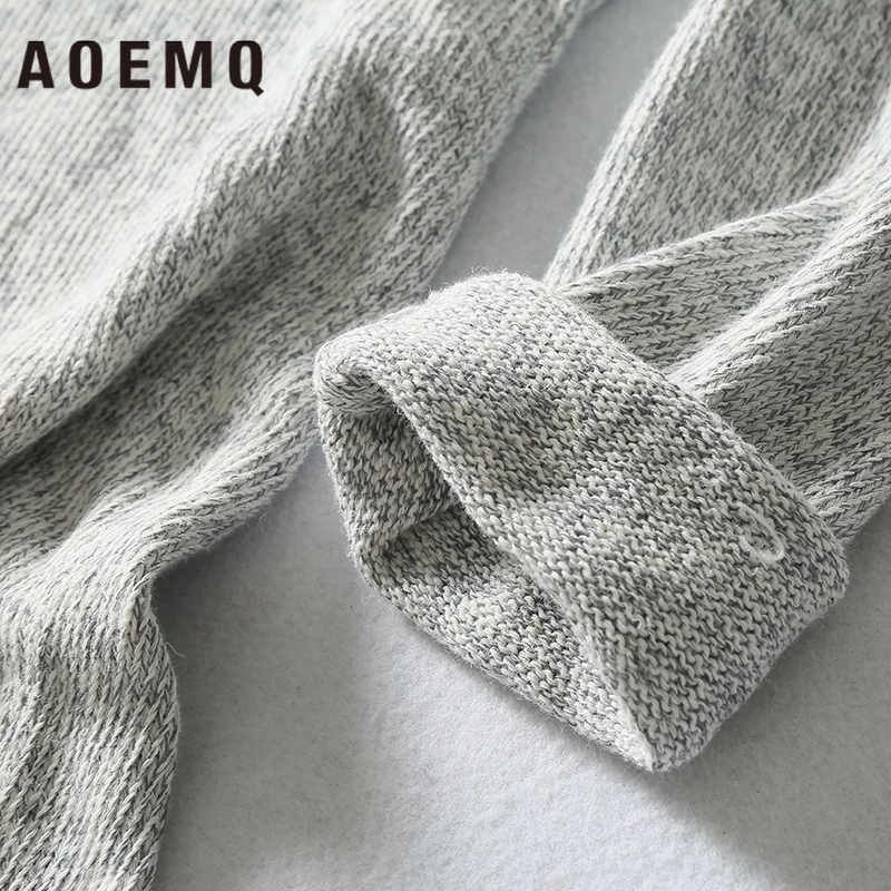 AOEMQ Fashion Sweater Gray Solid Color Men Pullovers Sweaters O-Neck Collar Homewear Casual Winter Men's Clothing | Женская одежда