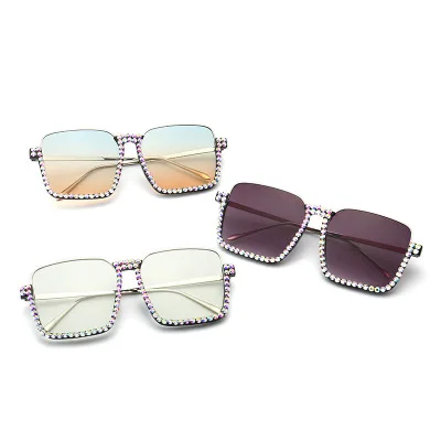 

Diamonds Sunglasses For Women Big-framed Square Sunglasses Europe And America Color Stone Lens Anti-ultraviolet Glasses