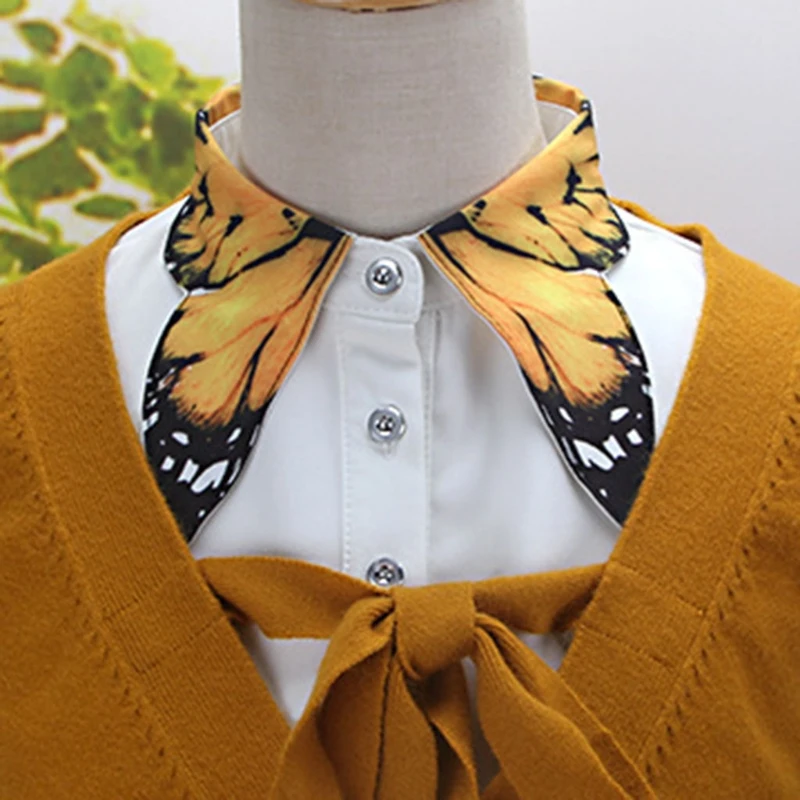 

Women Pure Color Butterfly Printing Lapel Choker Necklace Shirt Fake False Collar