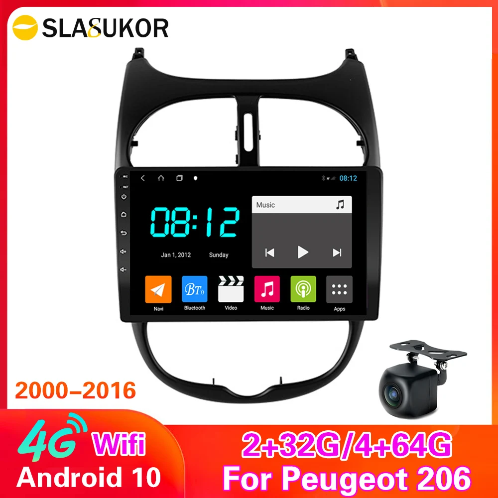 4G + 64G андроид 10 для PEUGEOT 206 2000 2016 Автомобиль Радио Мультимедийный видеоплеер