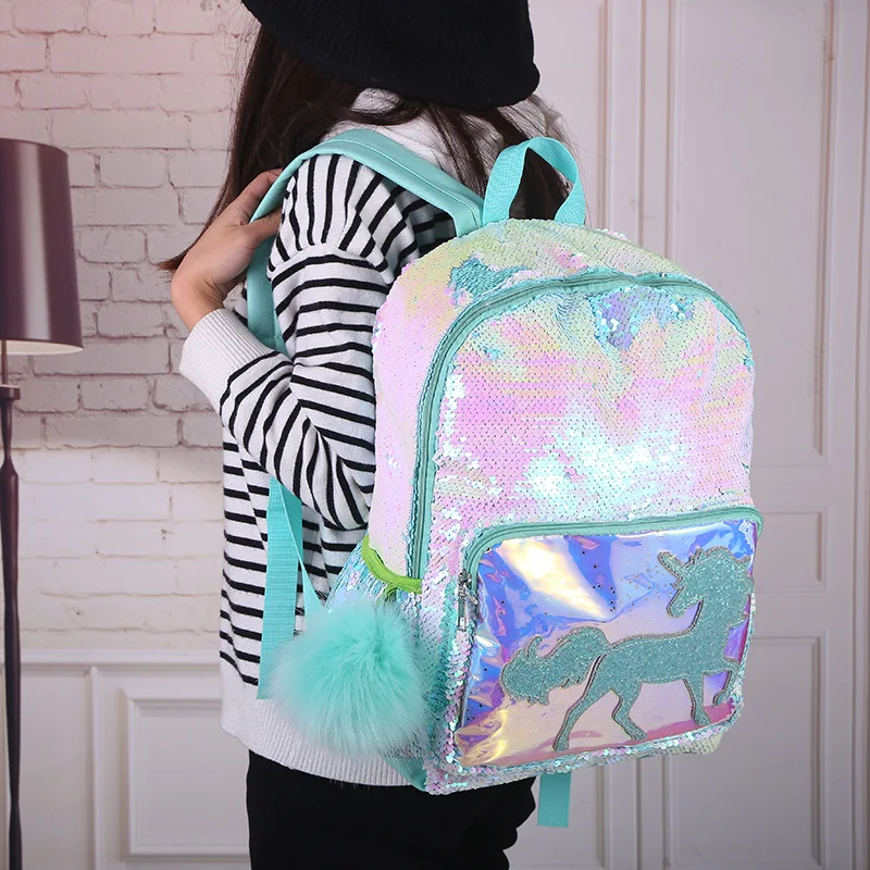 

New Sequin Unicorn School Bags for Teenage Girls 2019 Kids Multi-Function School Backpack Large Capacity Female Mochila Escolar