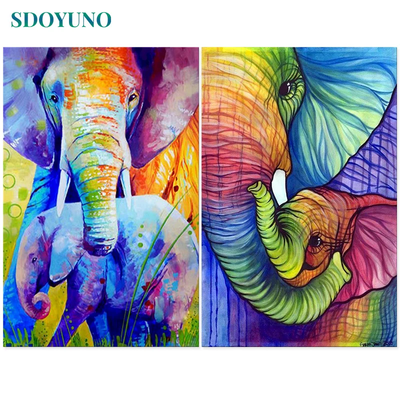 

SDOYUNO 60x75cm Paint By Numbers Kits On Canvas Colourful Elephant DIY Frameless Oil Painting By Numbers Animals Hand Painting