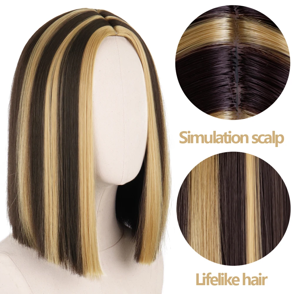Linghang короткий прямой бразильский парик синтетические волосы средней длины