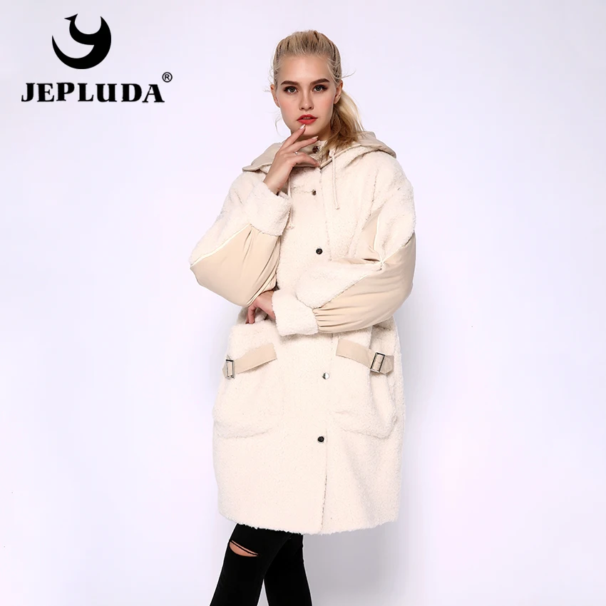 JEPLUDA Последняя модель шерстяная смесь пальто зимнее для женщин с капюшоном