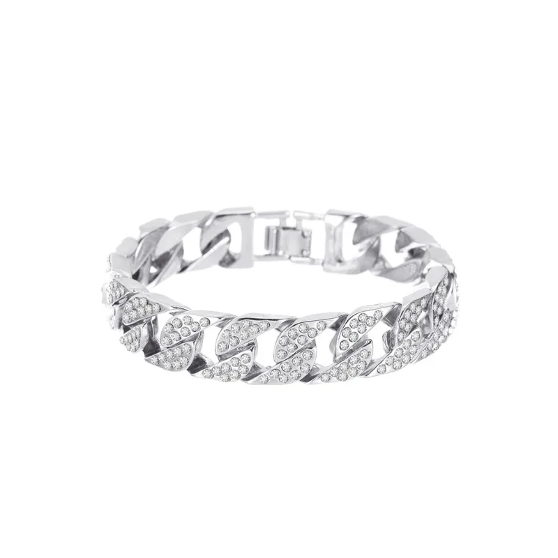

2021 NEW Iced Out Cuban Link Chain Bracelet for Women Men Gold Silver Color Bling Rhinestone Bracelet Jewelry