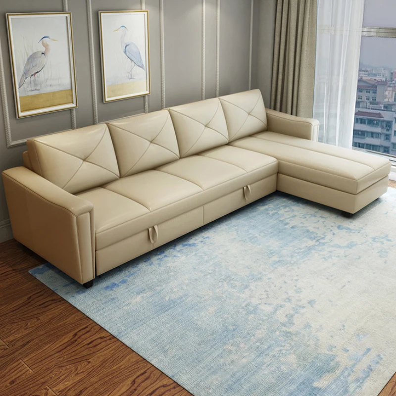 Кожаный диван-кровать шезлонг небольшая квартира гостиная угловой