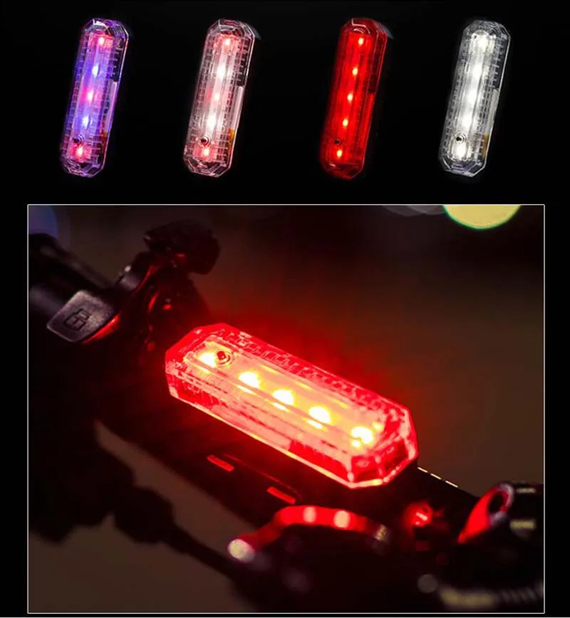 Велосипед велосипедный задний фонарь USB Перезаряжаемый 5LED Задний безопасность
