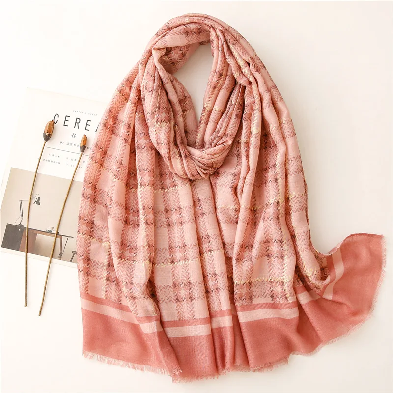 

Autumn Fashion Lurex Glitter Plaid Viscose Scarf Bling Bling Fringe Hijab Shawls and Wraps Female Foulards Echarpe Designer