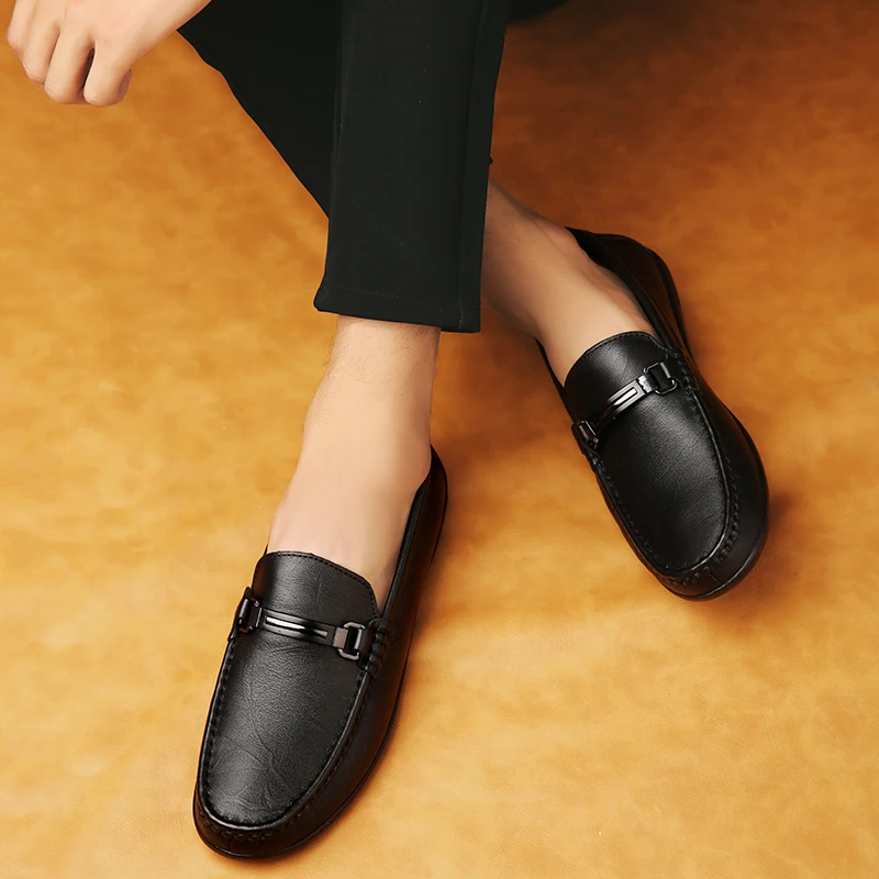 

Hot Sale Leather Shoes For Men Black Driving Moccasins High Quality Mens Loafers Shoes Man Hand Made Men Slip On Footwear