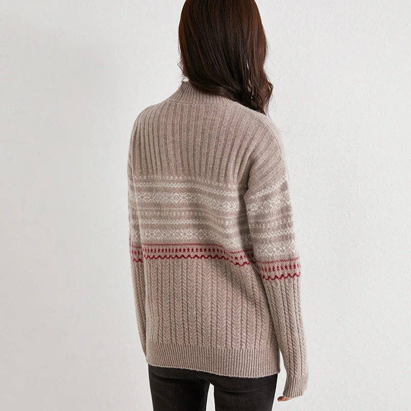 Свитер женский новый плотный пуловер Свободный Ретро жаккардовый с воротником