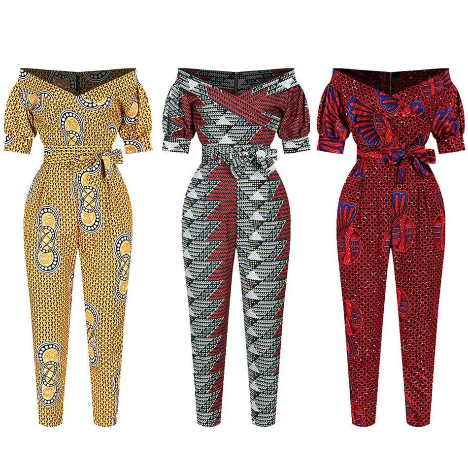 

Новинка 2021, женская сексуальная африканская одежда, женская одежда с принтом Дашики, с открытыми плечами, брюки в стиле Анкары, модный халат,...