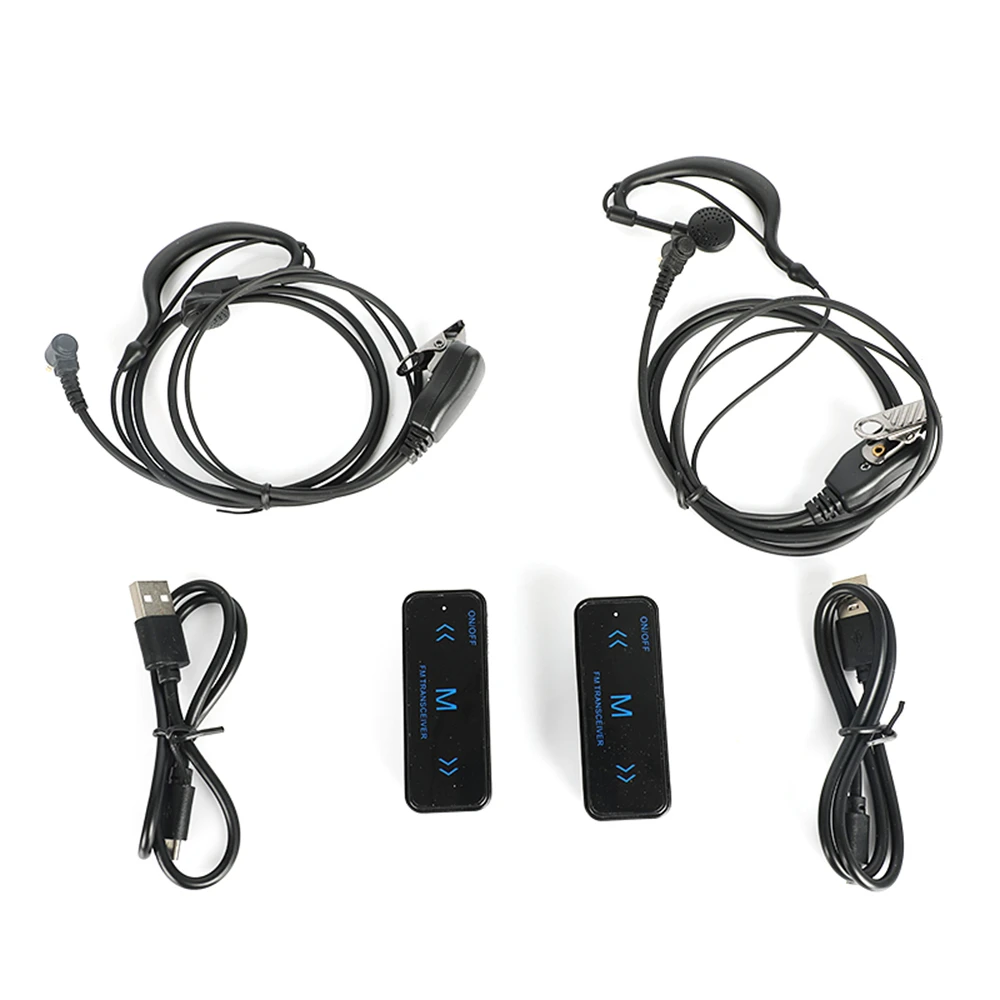 Kit 2x Mini Walkie Talkie 2-way FM Radio Transceiver + 2 Headphones USB Charge High Performance Speaker Black Color