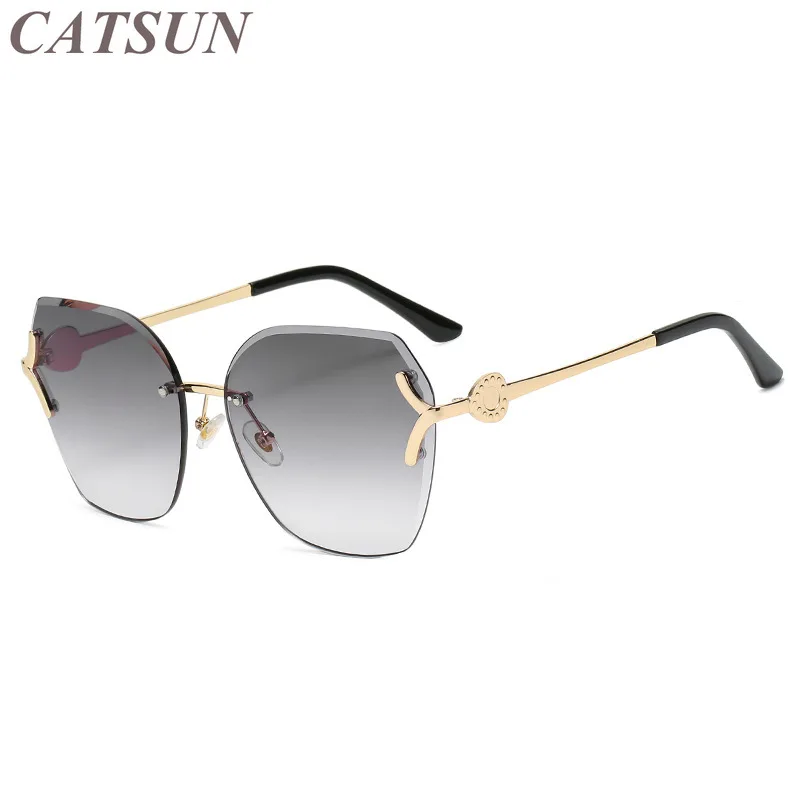 

New Fashion Versatile Metal Rimless Cut Edge Sunglasses Women's Personality Fashion Street Photography Temperament Art Glasses