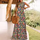 Celmia 2021 летнее Женское Платье макси с цветочным принтом, сексуальное богемное праздничное платье без рукавов, вечернее повседневное свободное платье