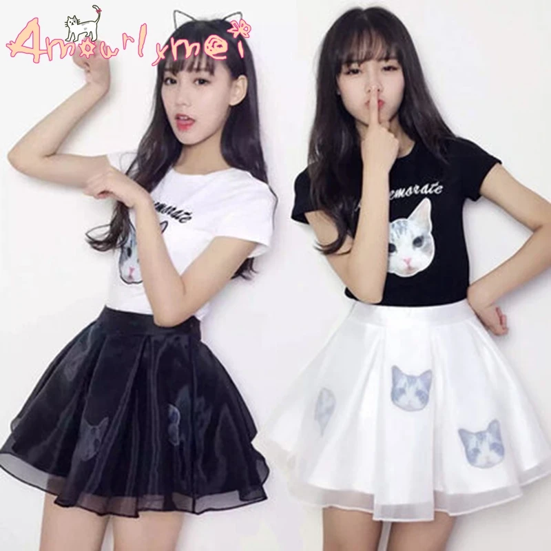 Новая стильная Летняя женская юбка в японском стиле Mori Girl Lolita Kawaii Cat с высокой