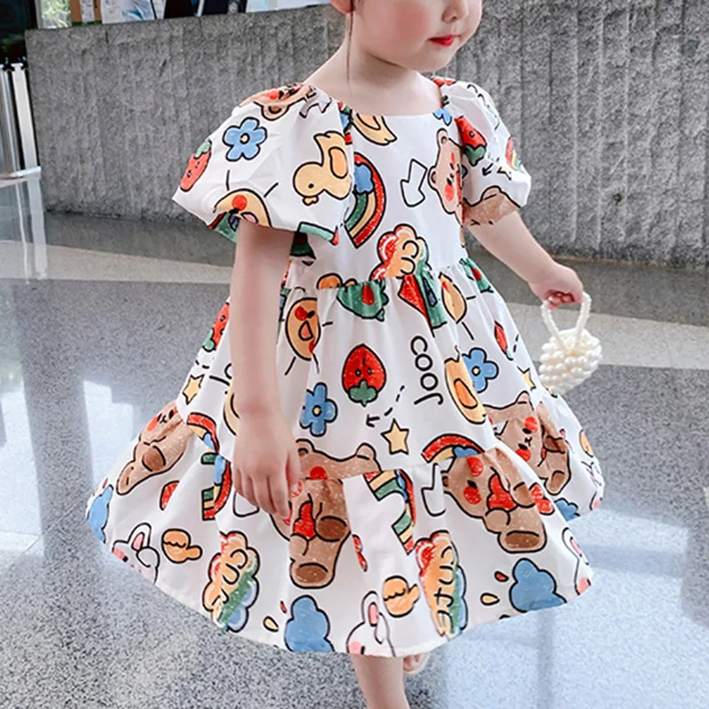 Летнее уютное платье с рюшами Милые платья принцессы для девочек Новинка 2021 года