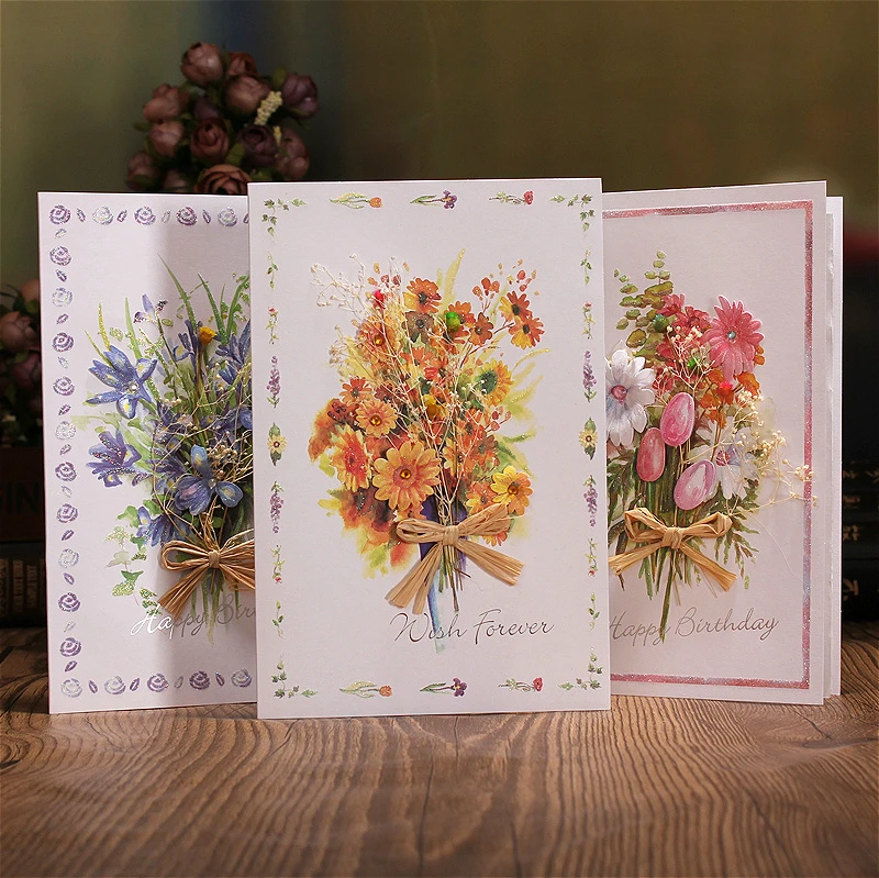 

8pcs three-dimensional handmade flower greeting card creative birthday card daily universal greeting card thanksgiving card