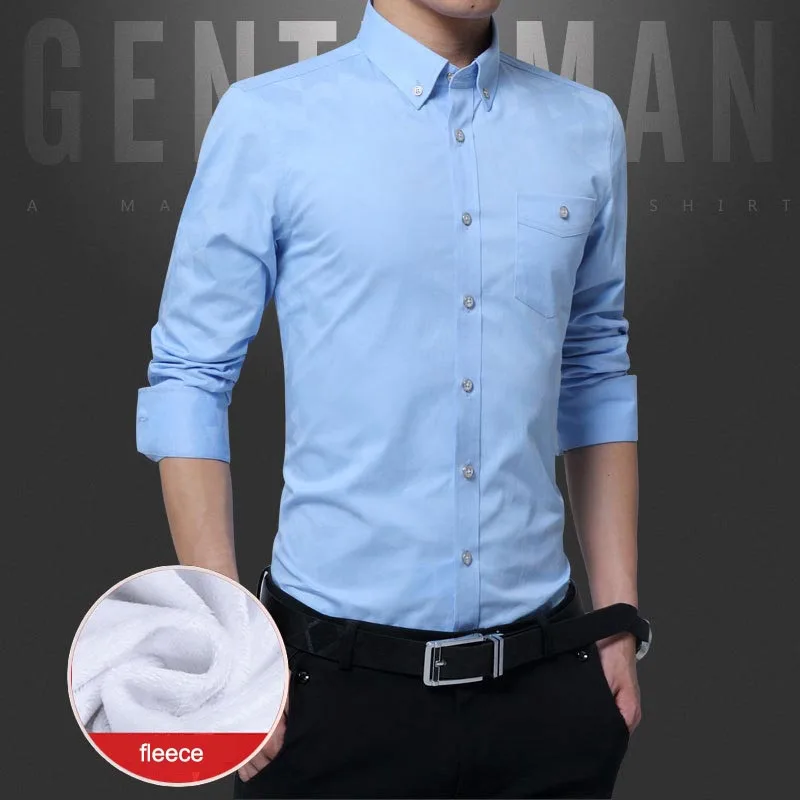 Мужская деловая рубашка с длинным рукавом Повседневная утепленная приталенная