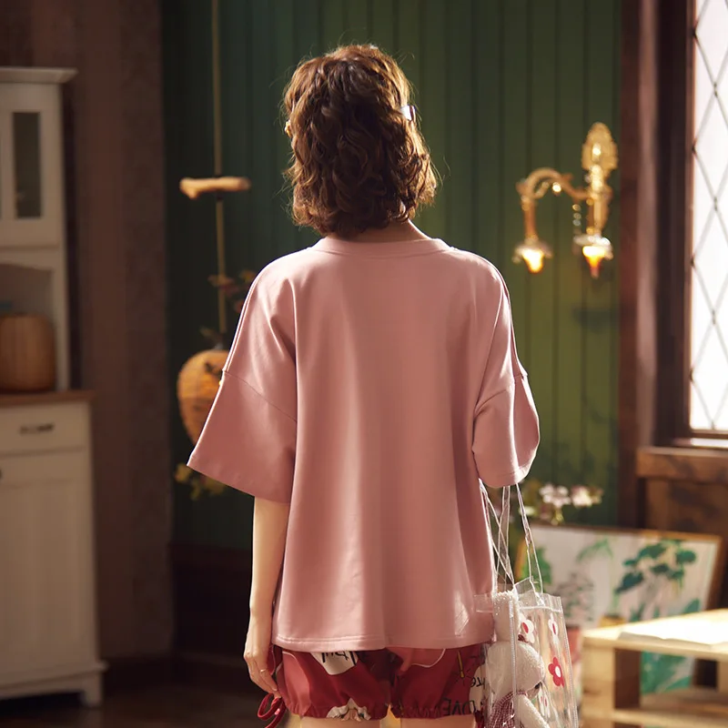 Летняя тонкая хлопковая одежда для сна с короткими рукавами Домашняя пижама