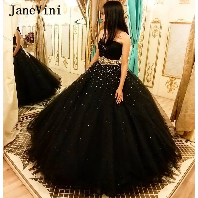 Роскошные черные арабские Длинные платья jaevini для Quinceanera 2020 милое блестящее