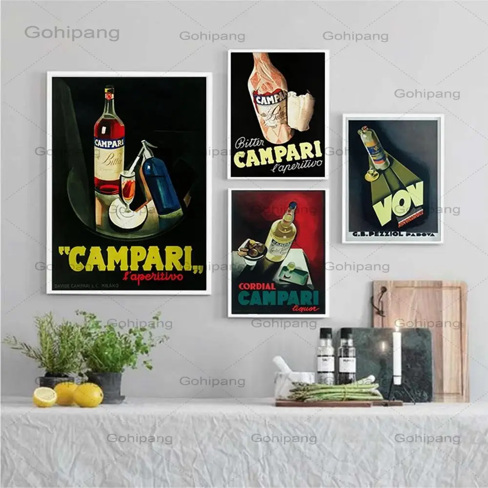 

Campari L'aperitivo Vintage Canvas Poster Alcohol Advertising Retro Wall Art Pictures for Pub Bar Kitchen Dining Room Shop Decor