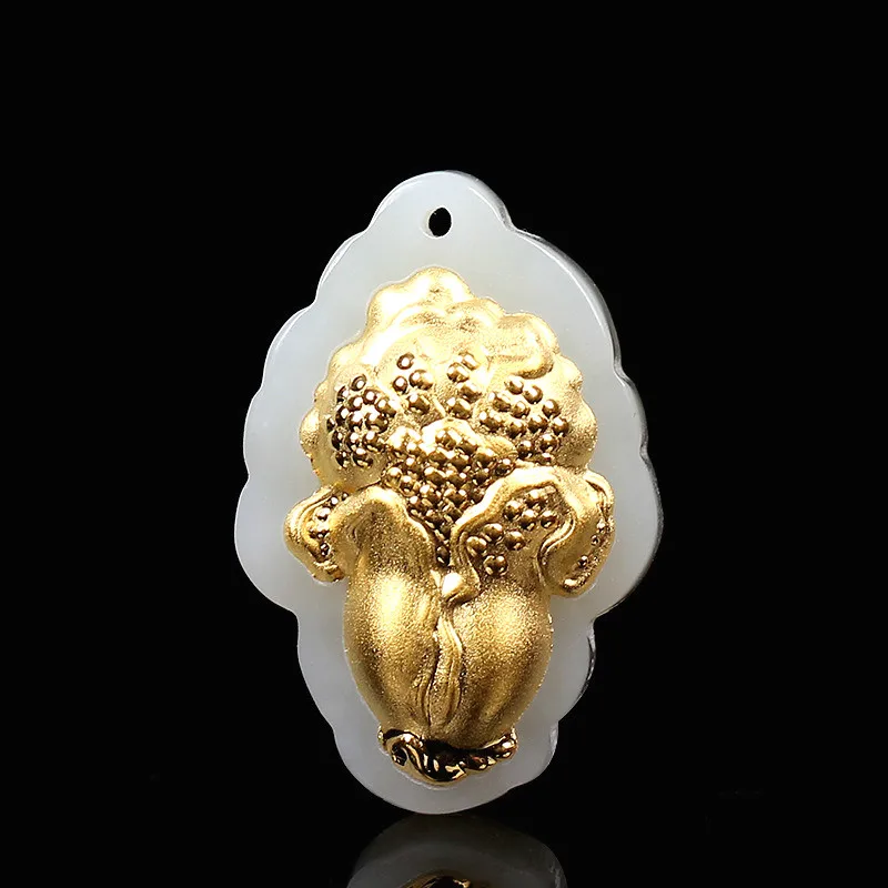 Натуральный китайский белый нефрит кулон мозаика Золотая капуста красивые