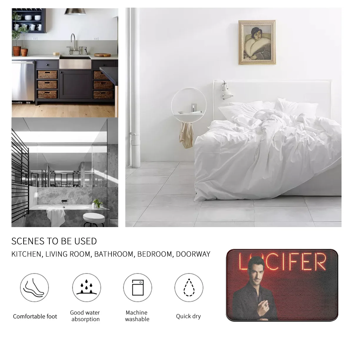 

Lucifer TV Graphic Printed Flannel Room Bathroom Mat Doormat Size 40Cm By 60Cm Room Bedroom Home Decoration