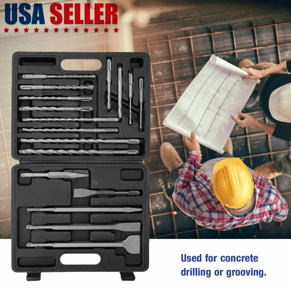 

17pcs SDS Plus Hammer Bits Drill Bit & Chisel Set Concrete Drilling Grooving Tool