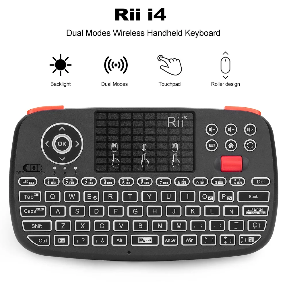 Беспроводная мини клавиатура Rii i4 с испанской Bluetooth клавиатурой и QWERTY подсветкой