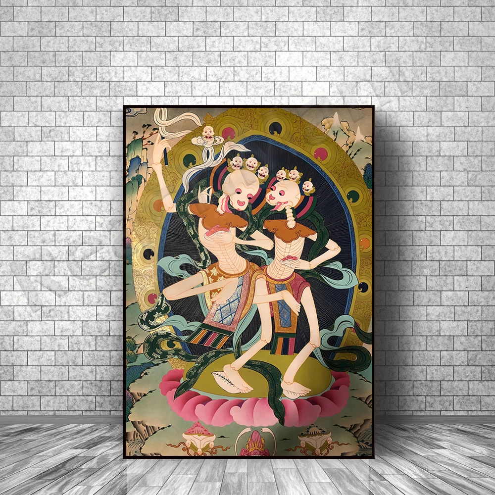 

Canvas Chitapati master thangka poster, two Thanka art skeletons, decorative poster