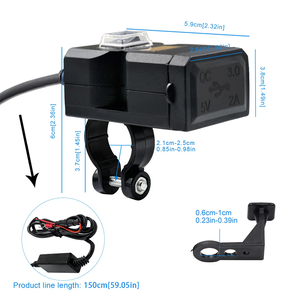 

Dual USB Port 9V-32V Motorcycle Charger Kit Quick Charge 3.0 Dual USB Charger for Smart Phone Tablet GPS Power Adapter