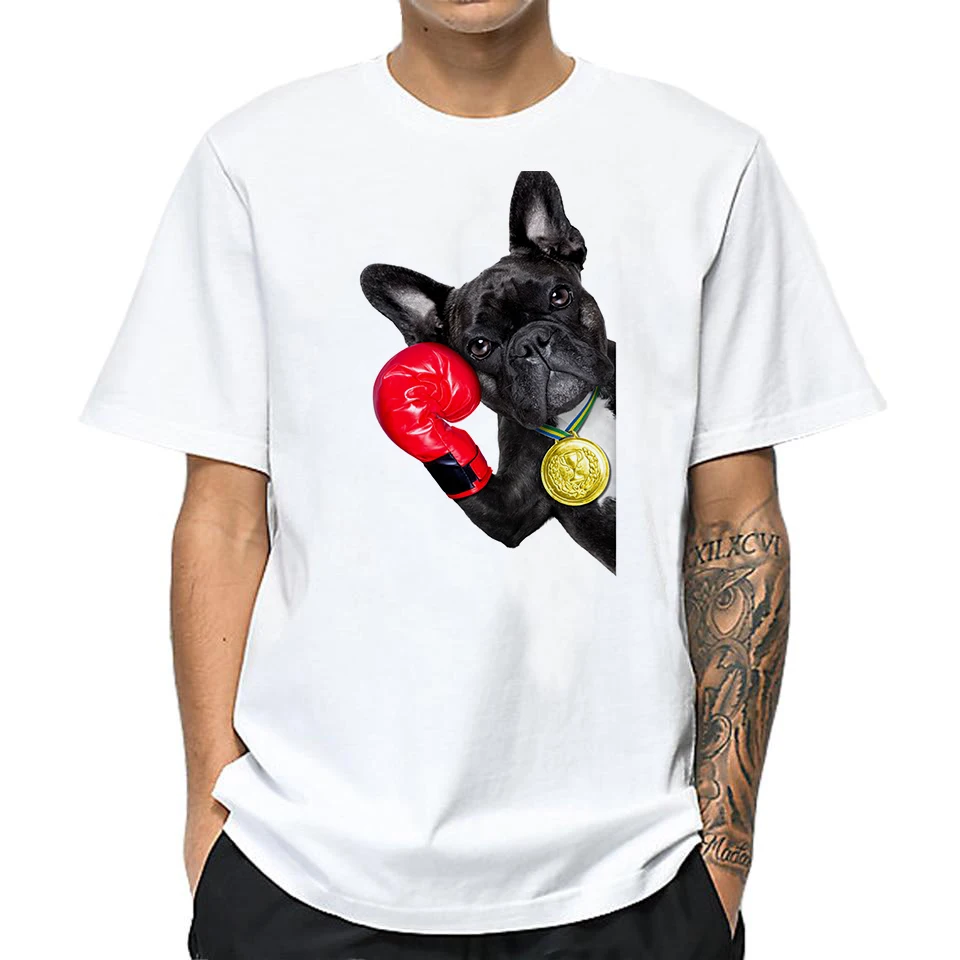 

2021 Men's 2D Print Tee Short Sleeve Round Neck White T-shirt Boxing Dog and Fitness Work Out Cat Printed Causal Top for Men