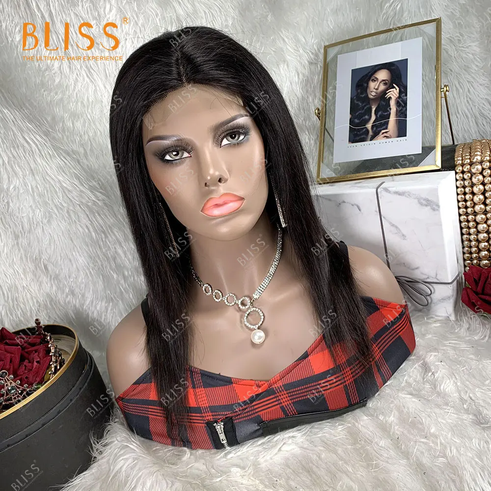 

BLISS Straight 4x4 Lace Closure Wig 100% Natural Human Hair Central Part Straight Lace Front Wig Natural Dark For Women Cheap