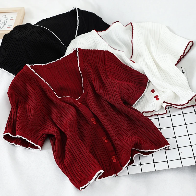 GLAUKE короткий свитер пальто для женщин 2020 Весенняя футболка с коротким рукавом